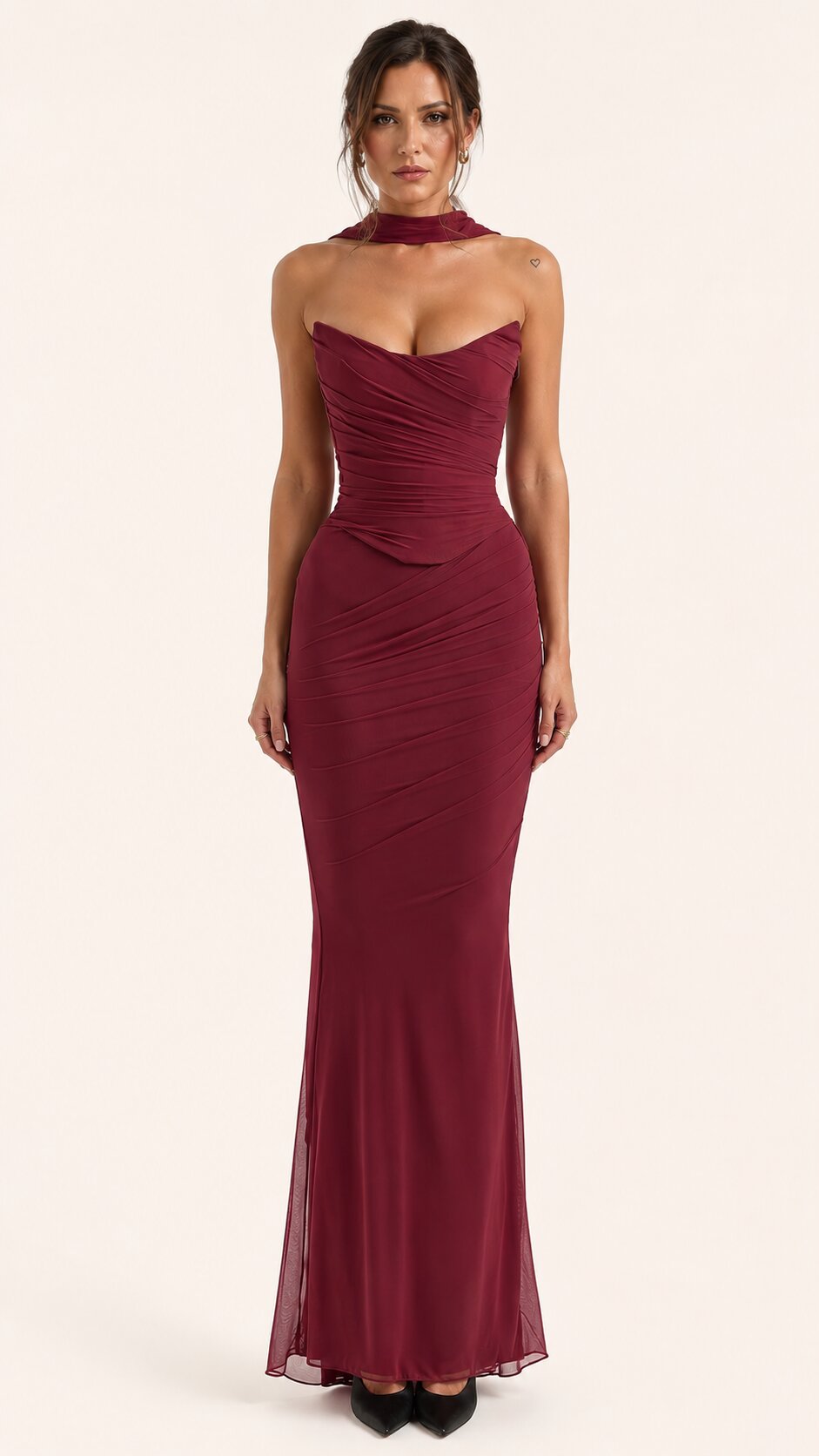 Malibu Mesh Corset & Maxi Skirt Set with Neck Scarf