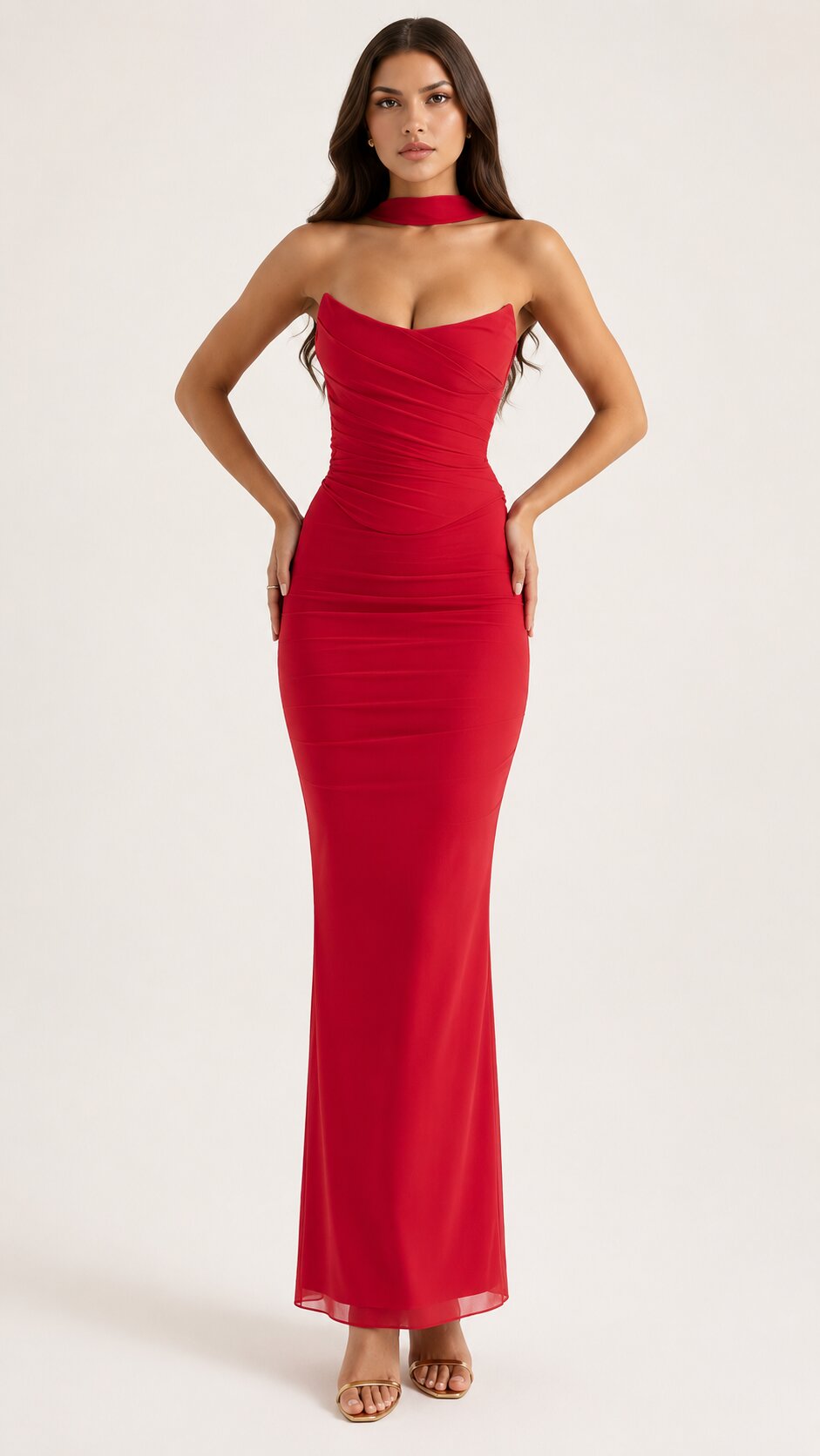 Malibu Mesh Corset & Maxi Skirt Set with Neck Scarf