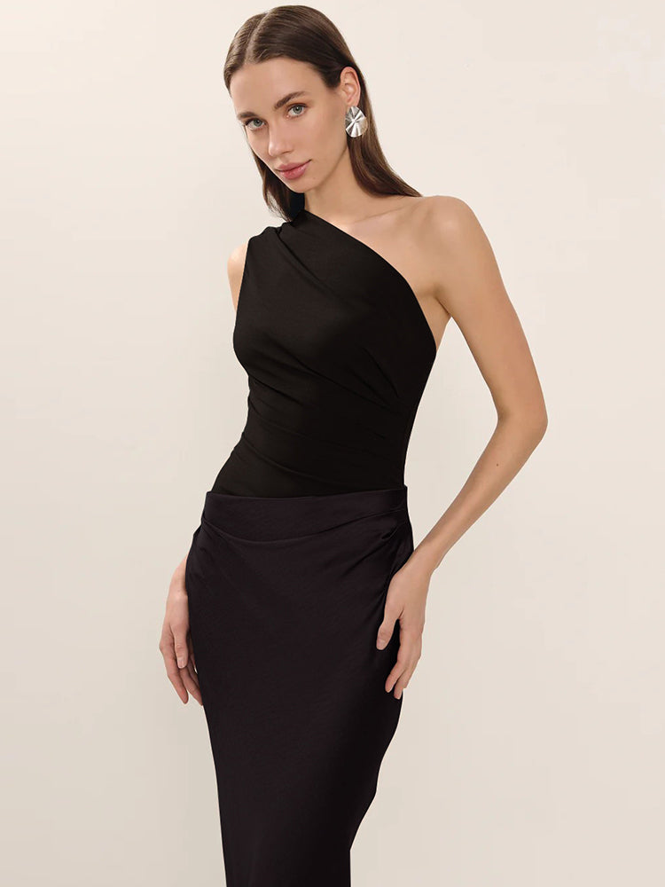 ANITA One-Shoulder Pleated Maxi Dress