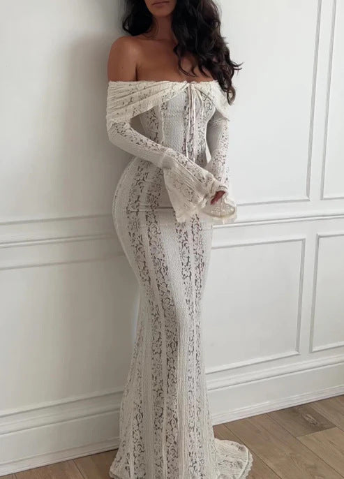 Alexia Lace Maxi Dress with Off-Shoulder Neckline & Sweeping Godet