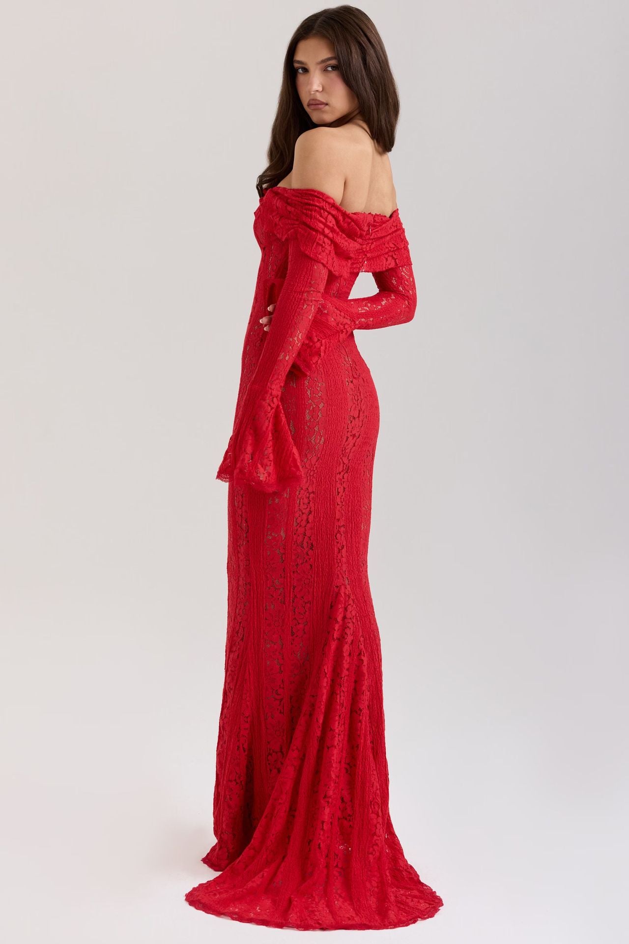 Alexia Lace Maxi Dress with Off-Shoulder Neckline & Sweeping Godet