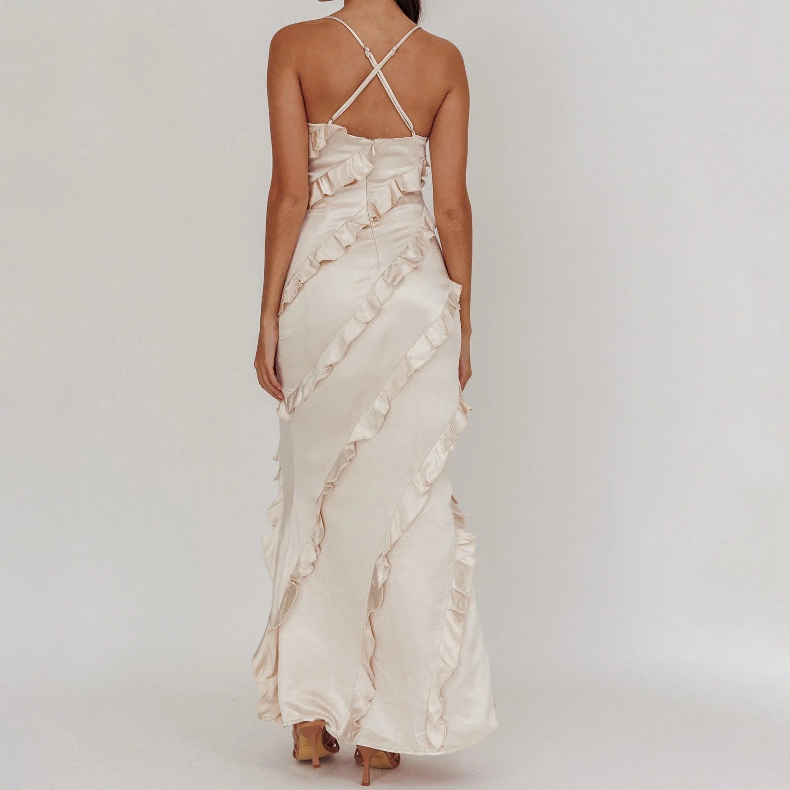LOLA Ruffle Trim Spaghetti Strap Maxi Dress