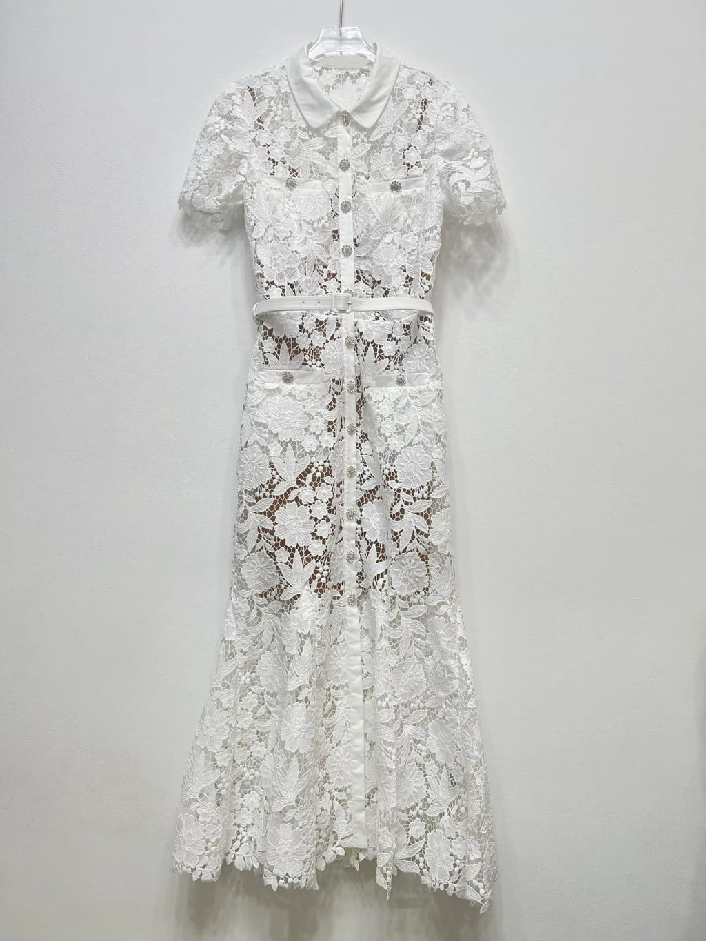SERAPHINA Lace Fitted Midi Dress With Collar