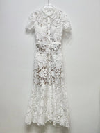 SERAPHINA Lace Fitted Midi Dress With Collar