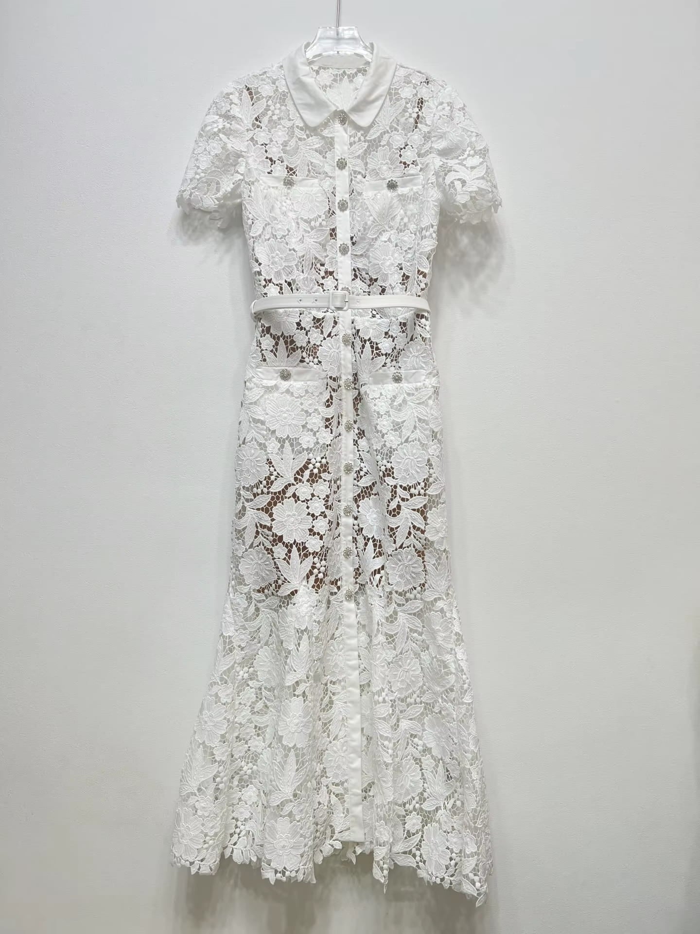 SERAPHINA Lace Fitted Midi Dress With Collar