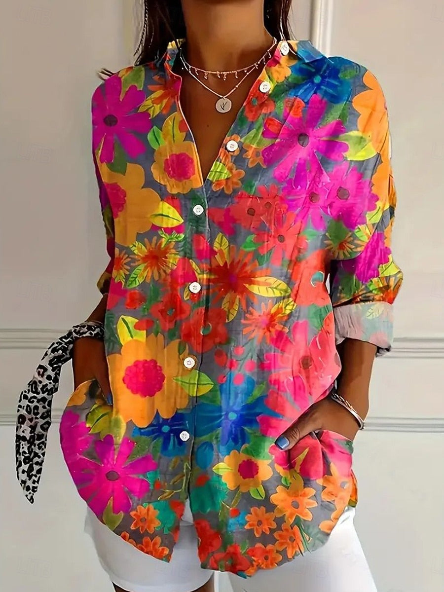 TALIA Colorful Floral Print Blouse