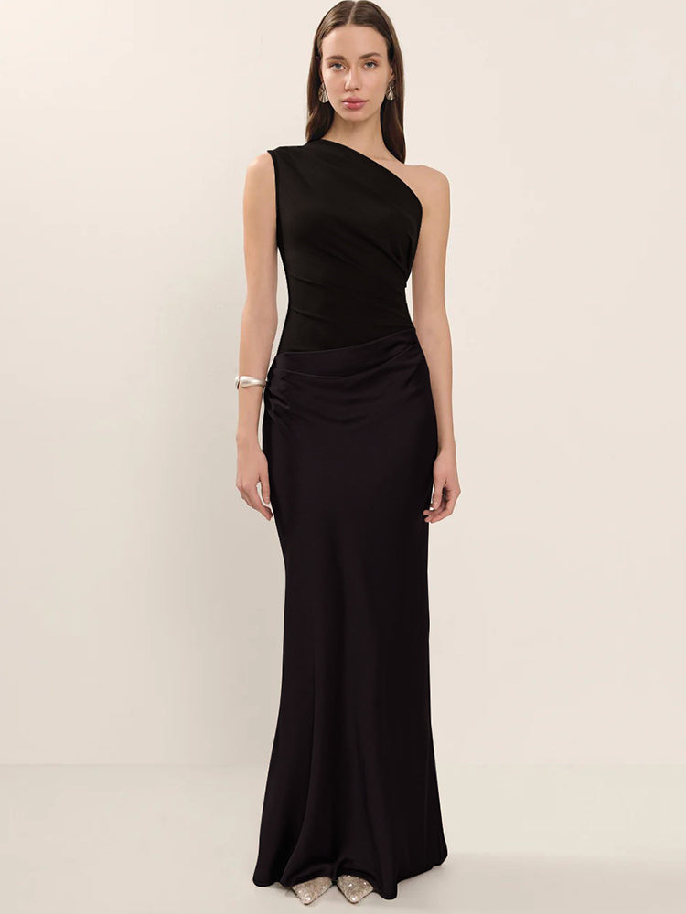 ANITA One-Shoulder Pleated Maxi Dress