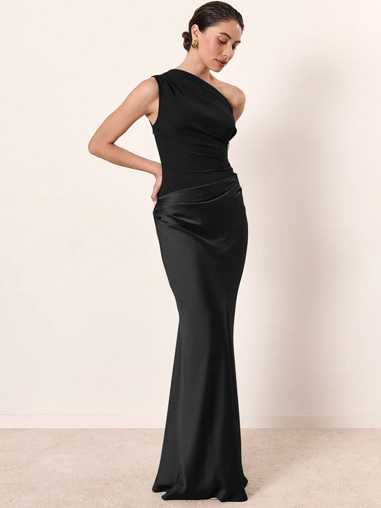 ANITA One-Shoulder Pleated Maxi Dress