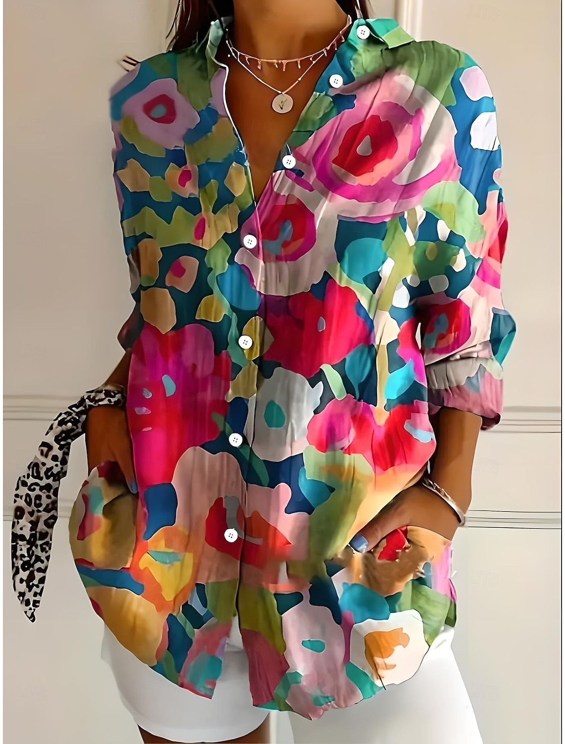 TALIA Colorful Floral Print Blouse