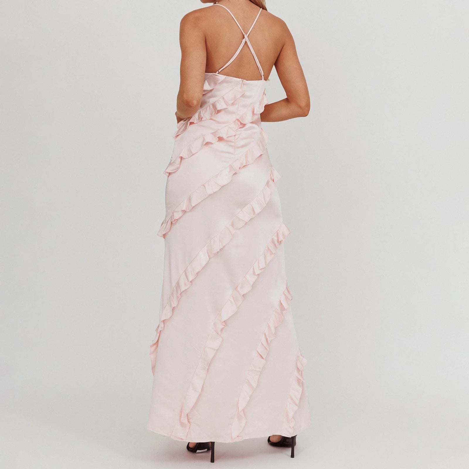 LOLA Ruffle Trim Spaghetti Strap Maxi Dress