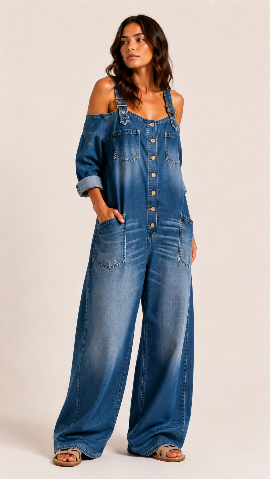 SAVANNA Denim Wide Leg Jumpsuit