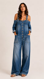SAVANNA Denim Wide Leg Jumpsuit
