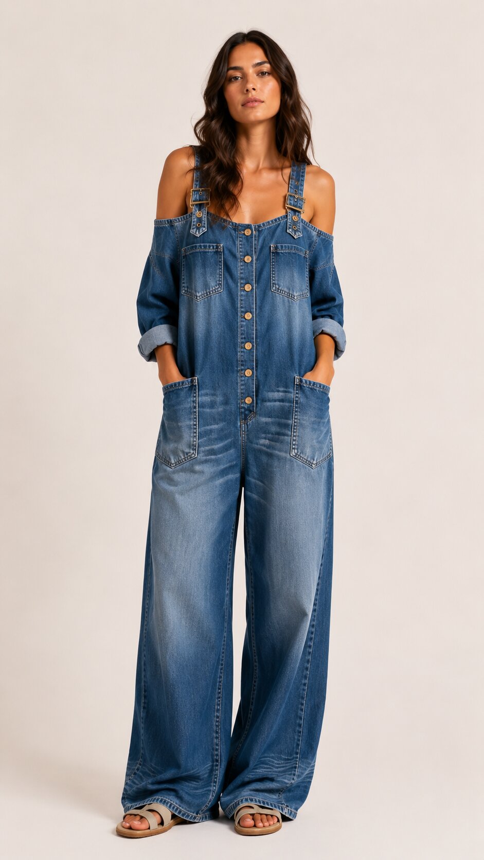 SAVANNA Denim Wide Leg Jumpsuit