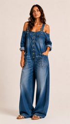 SAVANNA Denim Wide Leg Jumpsuit