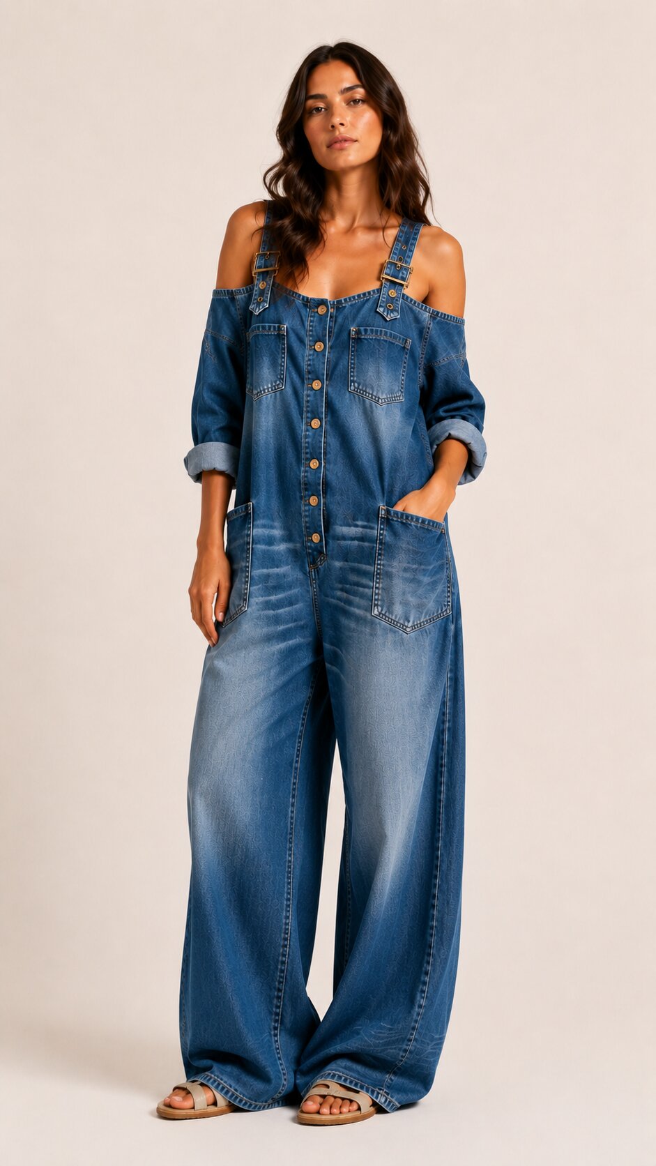 SAVANNA Denim Wide Leg Jumpsuit