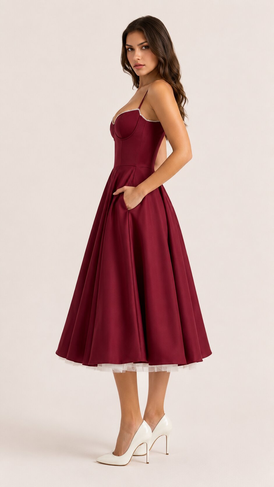 SELINE Midi Dress with Tulle Layers and Secret Pockets