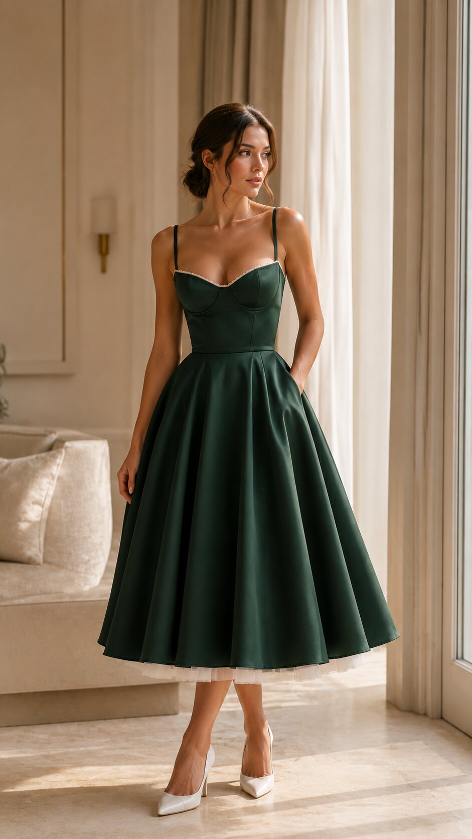 SELINE Midi Dress with Tulle Layers and Secret Pockets