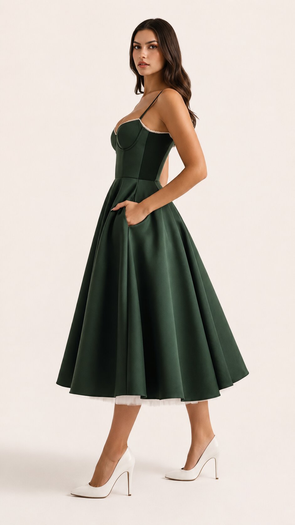 SELINE Midi Dress with Tulle Layers and Secret Pockets