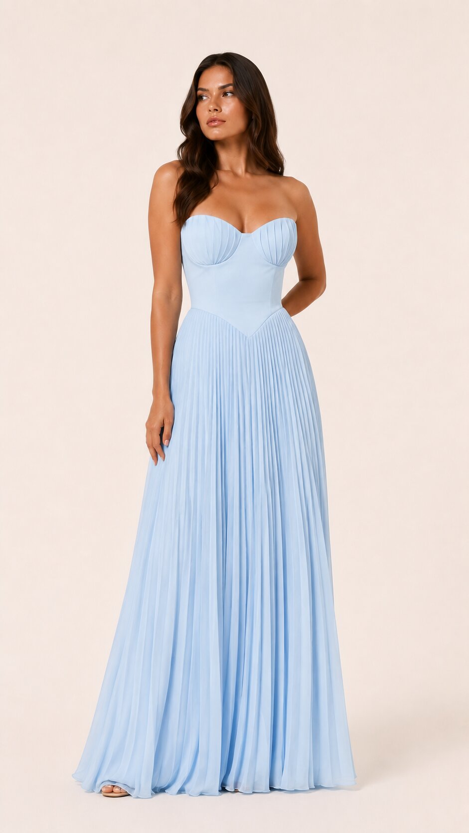 SENNA Pleated Maxi Dress with Sculptural Shell Corset Bodice