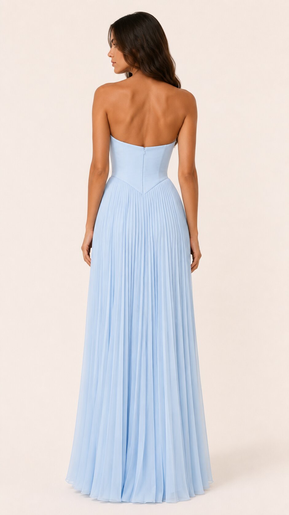 SENNA Pleated Maxi Dress with Sculptural Shell Corset Bodice