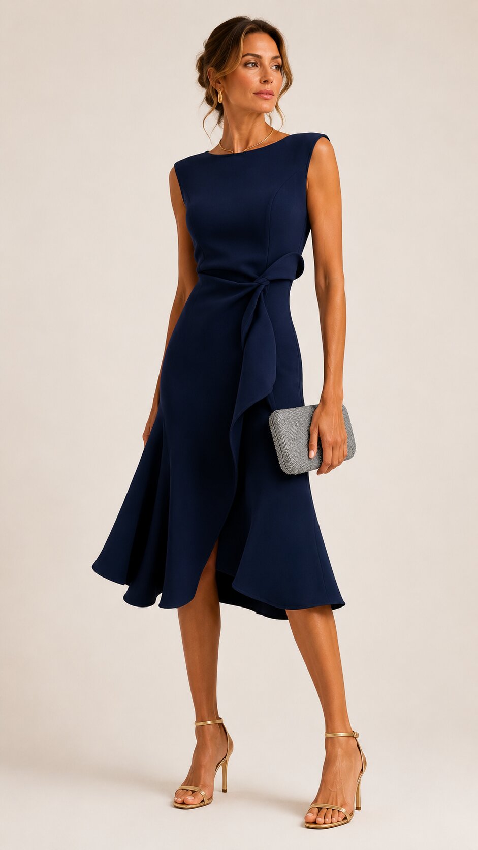 SHAKILA Draped Asymmetric Midi Dress