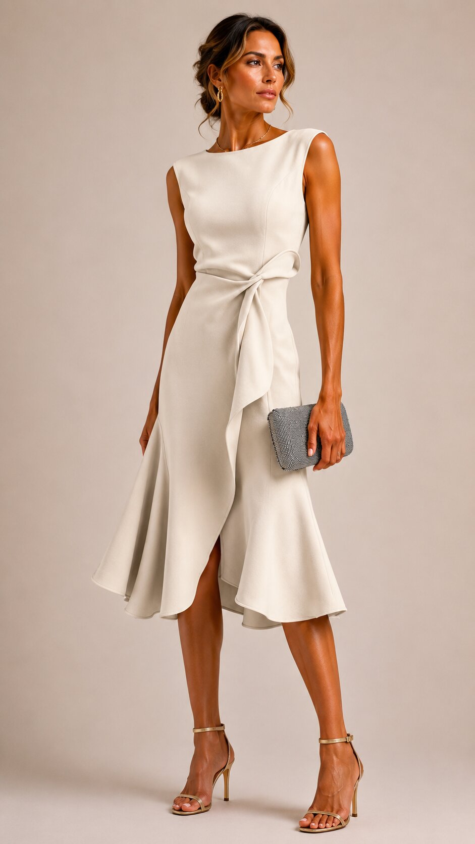 SHAKILA Draped Asymmetric Midi Dress