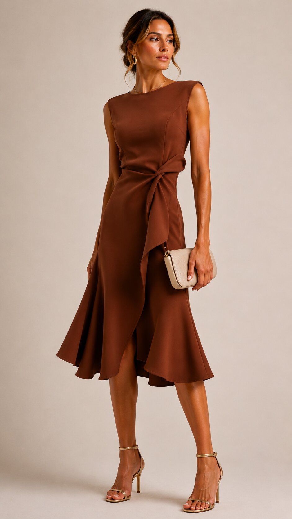 SHAKILA Draped Asymmetric Midi Dress