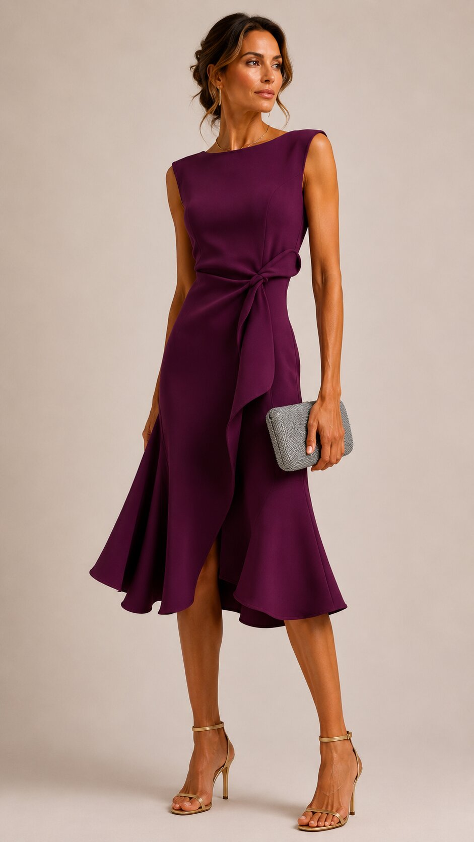 SHAKILA Draped Asymmetric Midi Dress