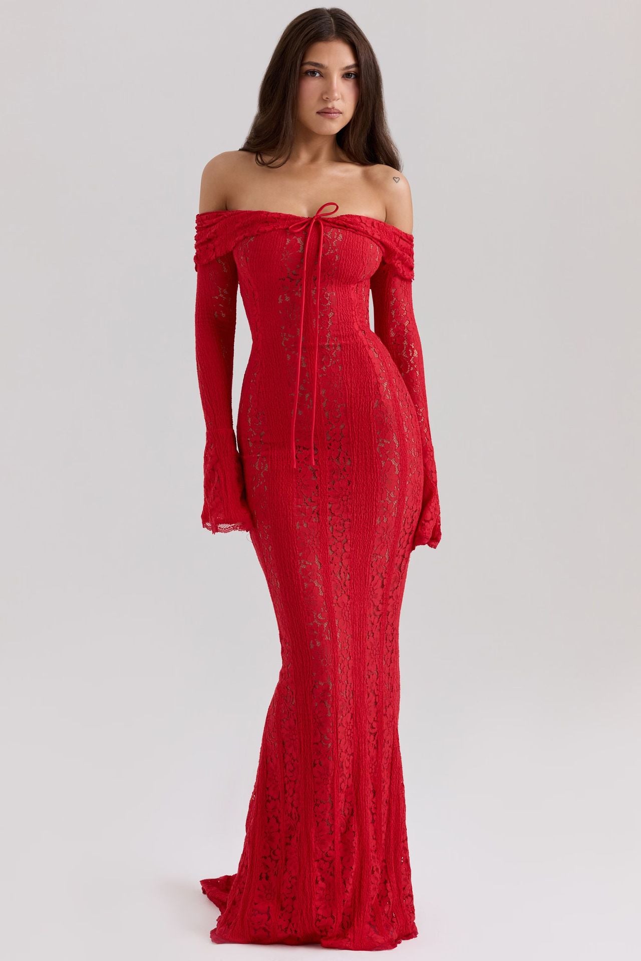 Alexia Lace Maxi Dress with Off-Shoulder Neckline & Sweeping Godet