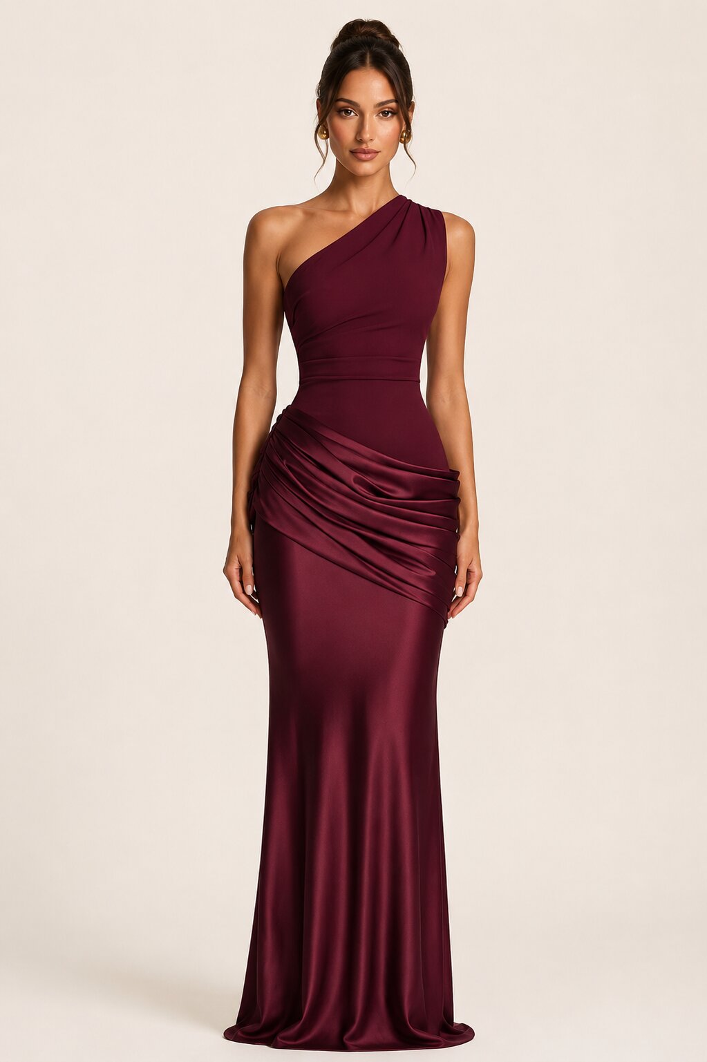 Sadona One-Shoulder Draped Satin Maxi Dress