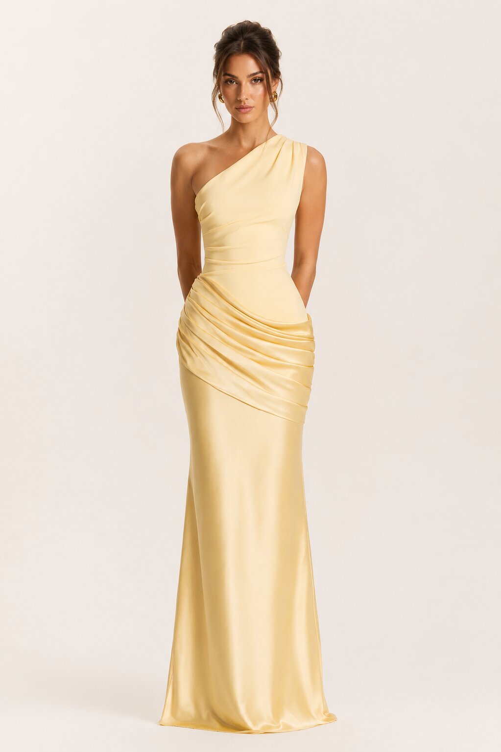 Sadona One-Shoulder Draped Satin Maxi Dress
