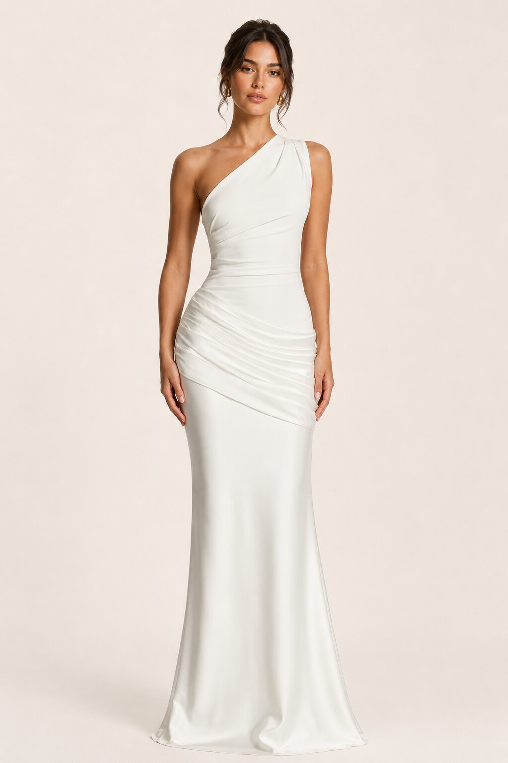 Sadona One-Shoulder Draped Satin Maxi Dress