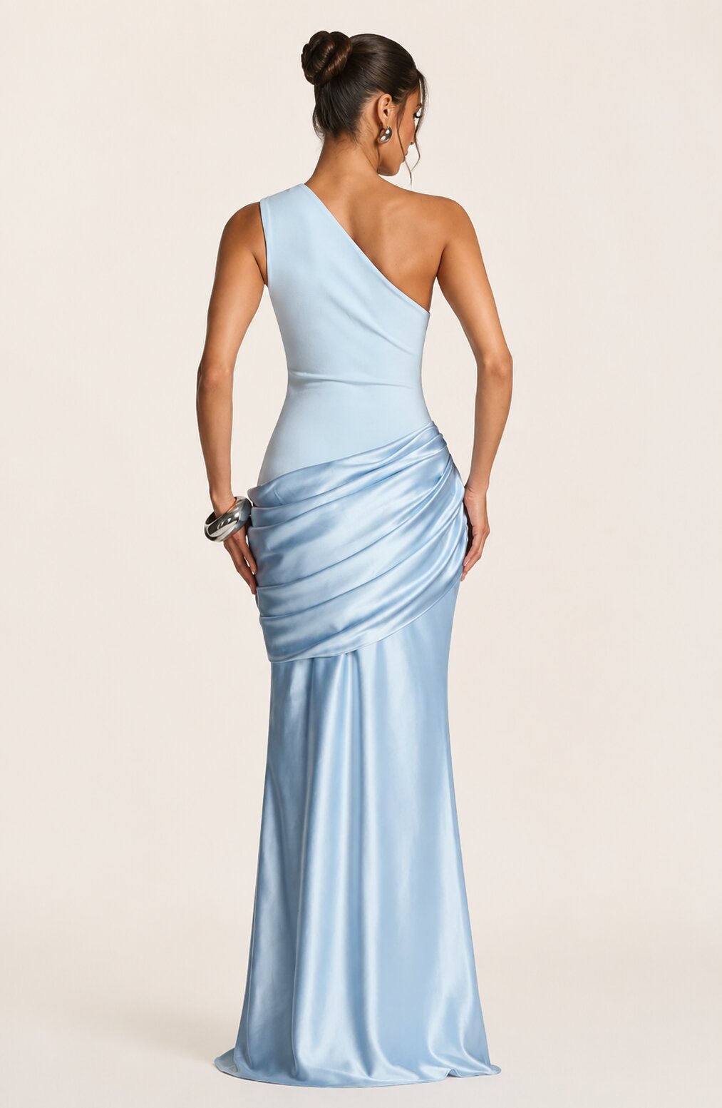 Sadona One-Shoulder Draped Satin Maxi Dress