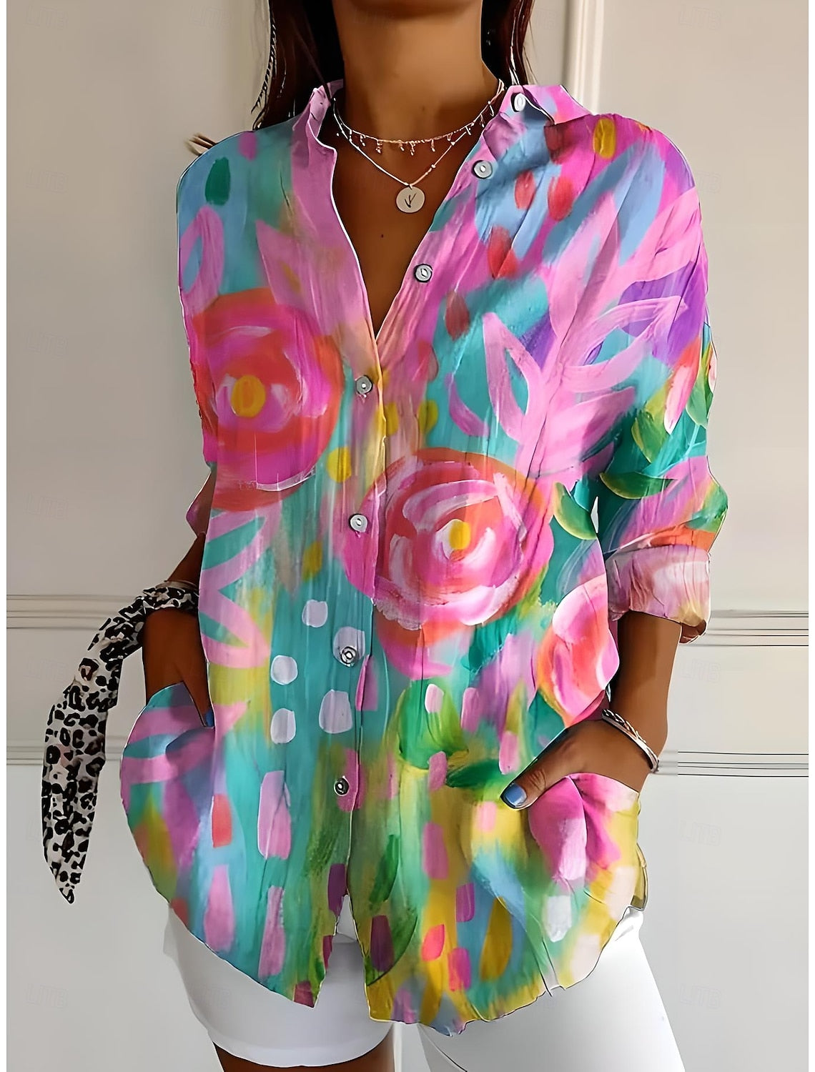 TALIA Colorful Floral Print Blouse