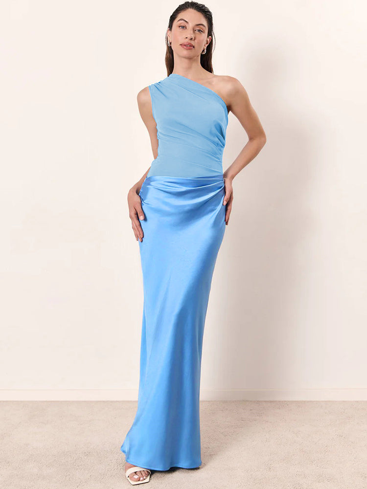ANITA One-Shoulder Pleated Maxi Dress
