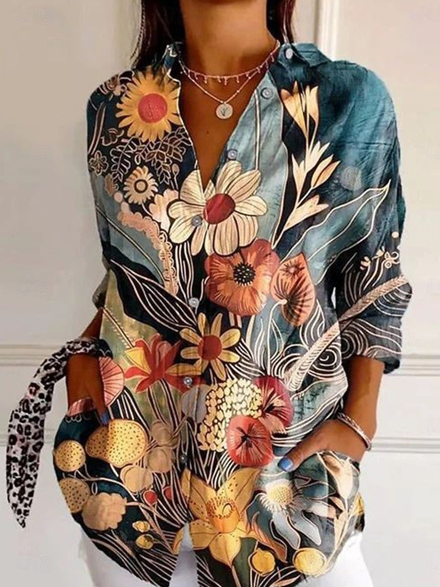 TALIA Colorful Floral Print Blouse