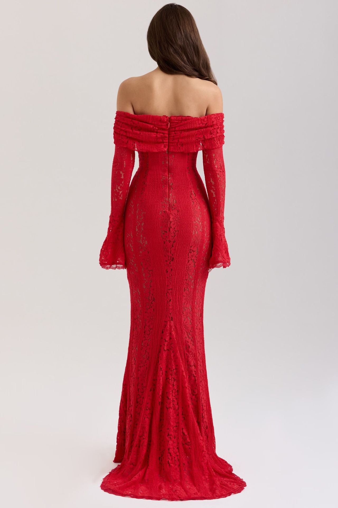 Alexia Lace Maxi Dress with Off-Shoulder Neckline & Sweeping Godet