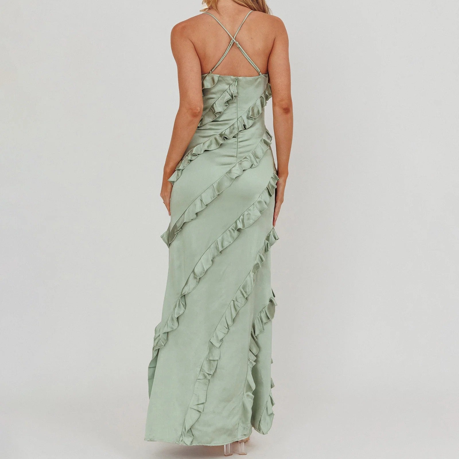 LOLA Ruffle Trim Spaghetti Strap Maxi Dress