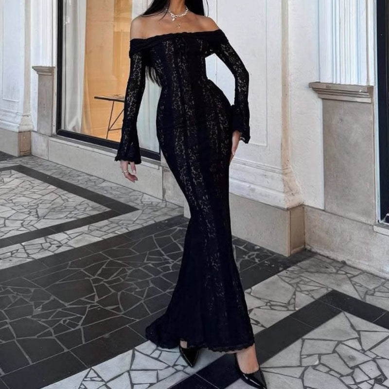 Alexia Lace Maxi Dress with Off-Shoulder Neckline & Sweeping Godet