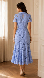 ÉLISE Floral Lace Midi Dress With Collar