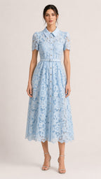 SERAPHINA Lace Fitted Midi Dress With Collar