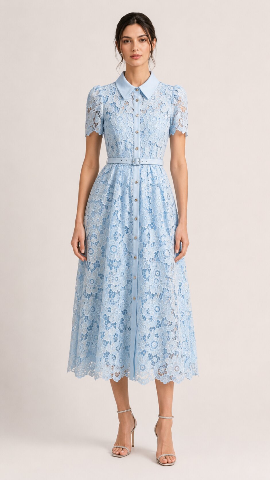 SERAPHINA Lace Fitted Midi Dress With Collar