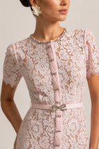 LUCIANA Lace Mermaid Silhouette Midi Dress - Pink