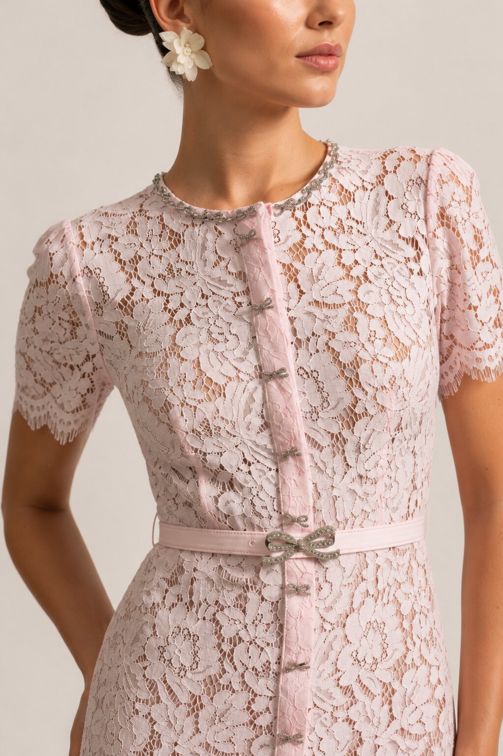 LUCIANA Lace Mermaid Silhouette Midi Dress - Pink
