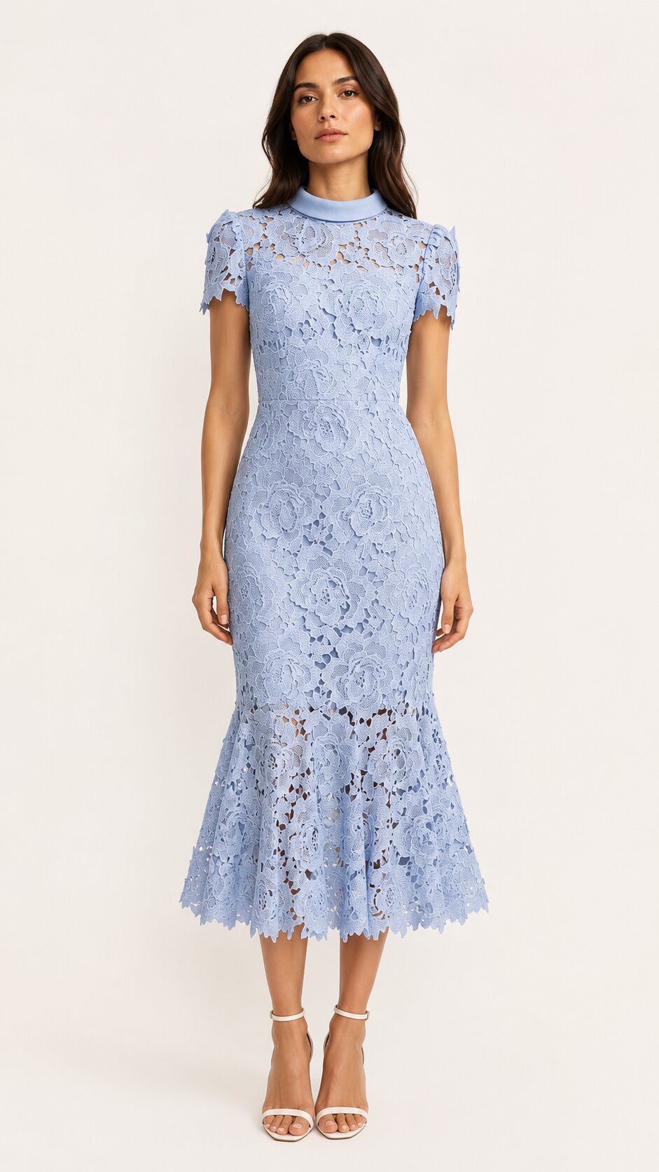 ÉLISE Floral Lace Midi Dress With Collar