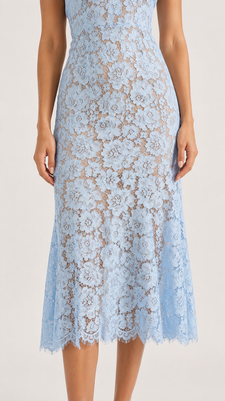 AVALINE Short Sleeve Lace Midi Dress