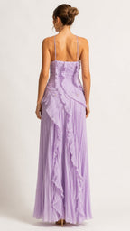 AMARIS Pleated Ruffle Maxi Dress