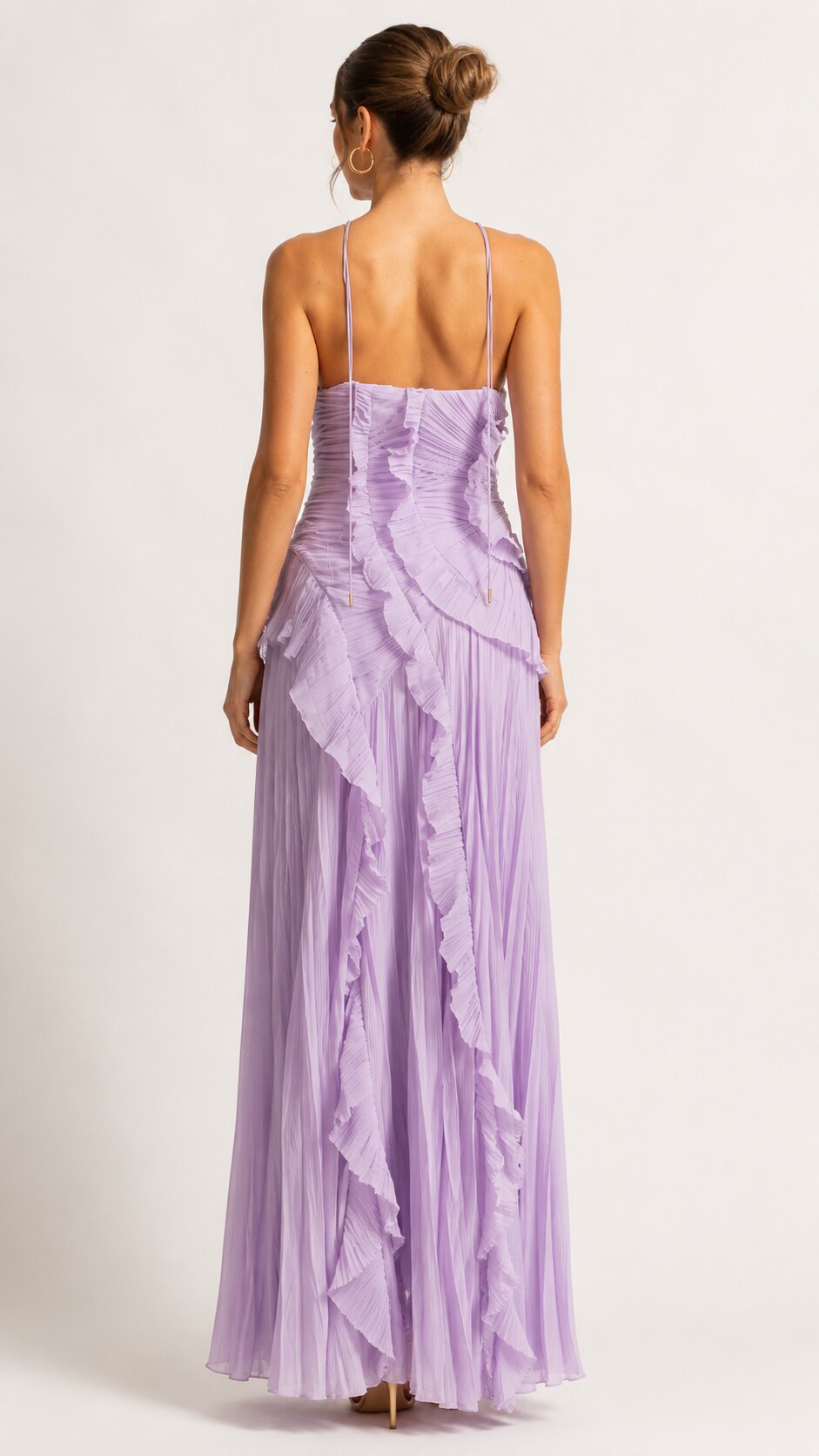 AMARIS Pleated Ruffle Maxi Dress