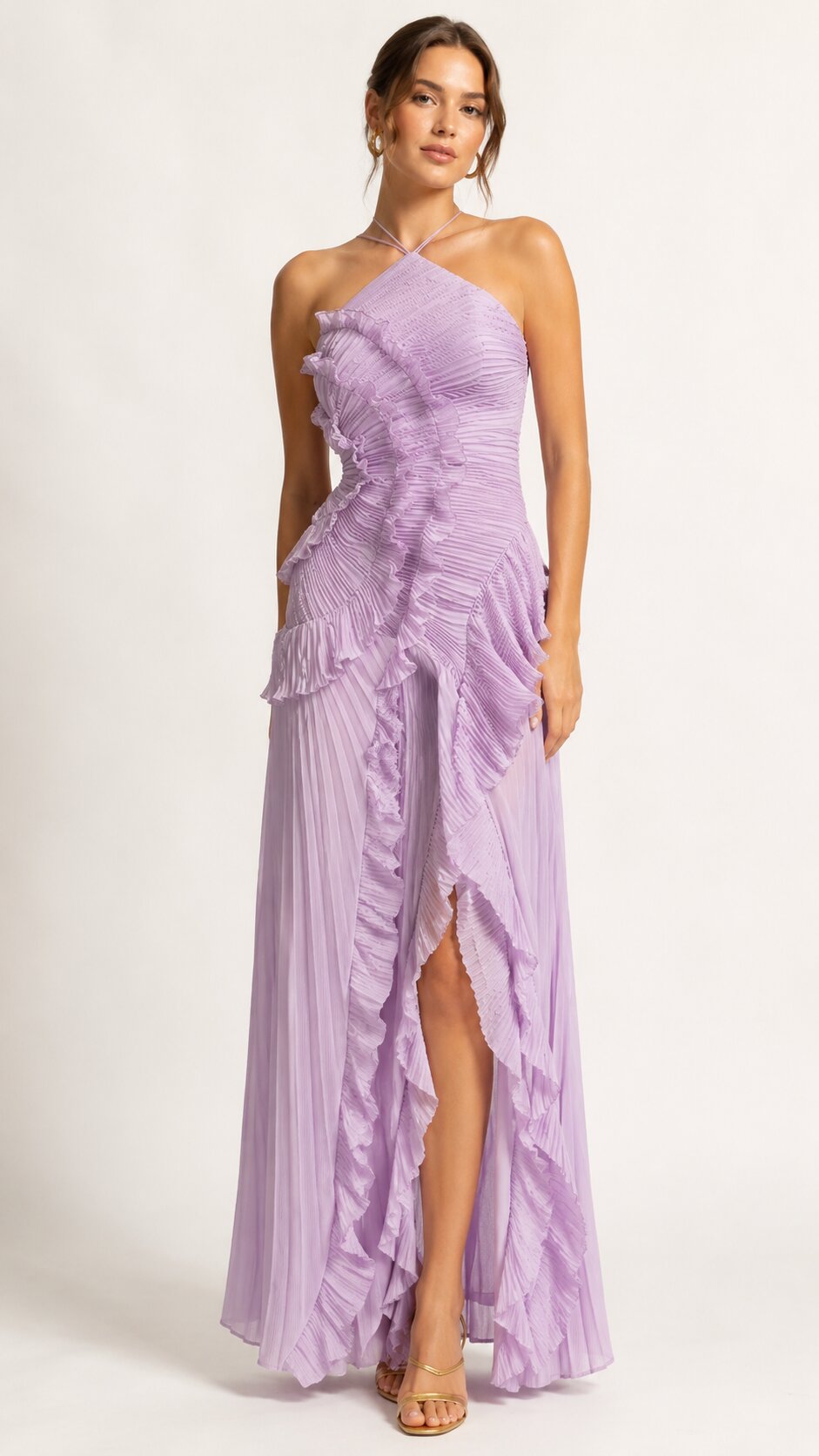 AMARIS Pleated Ruffle Maxi Dress