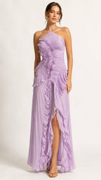 AMARIS Pleated Ruffle Maxi Dress